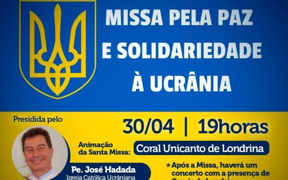 Paróquia Santa Rita de Cássia promove Missa pela Paz e Solidariedade à Ucrânia no próximo sábado