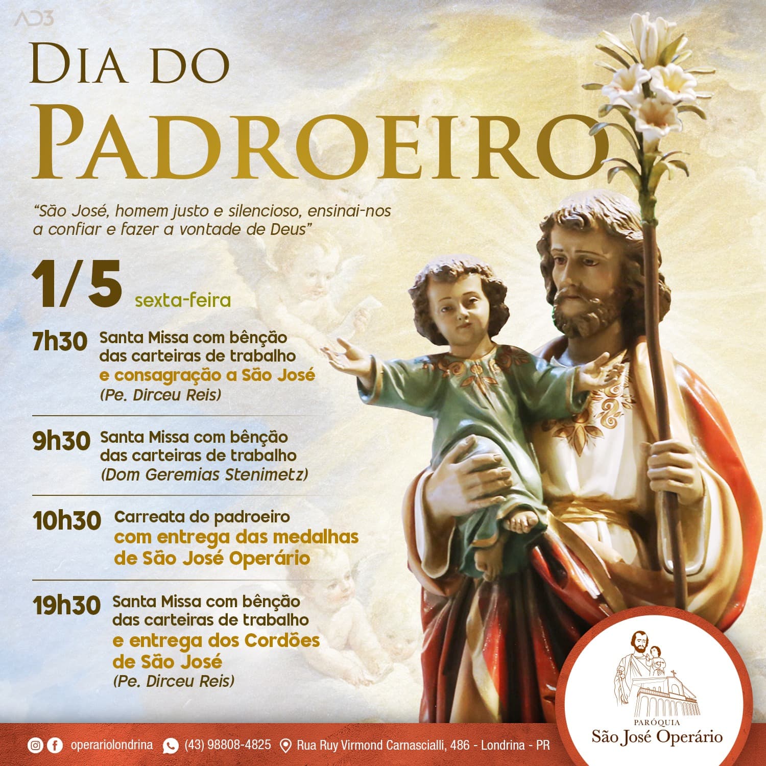 DIA 01 DE MAIO, DIA DE SÃO JOSÉ OPERÁRIO
