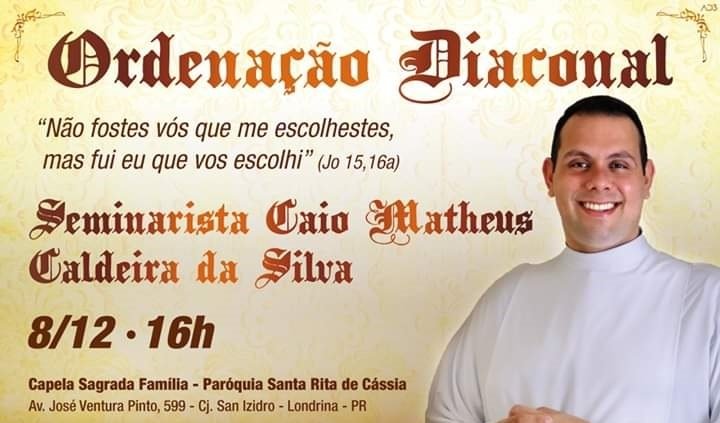 CONVITE: Ordenação Diaconal Seminarista Caio Caldeira
